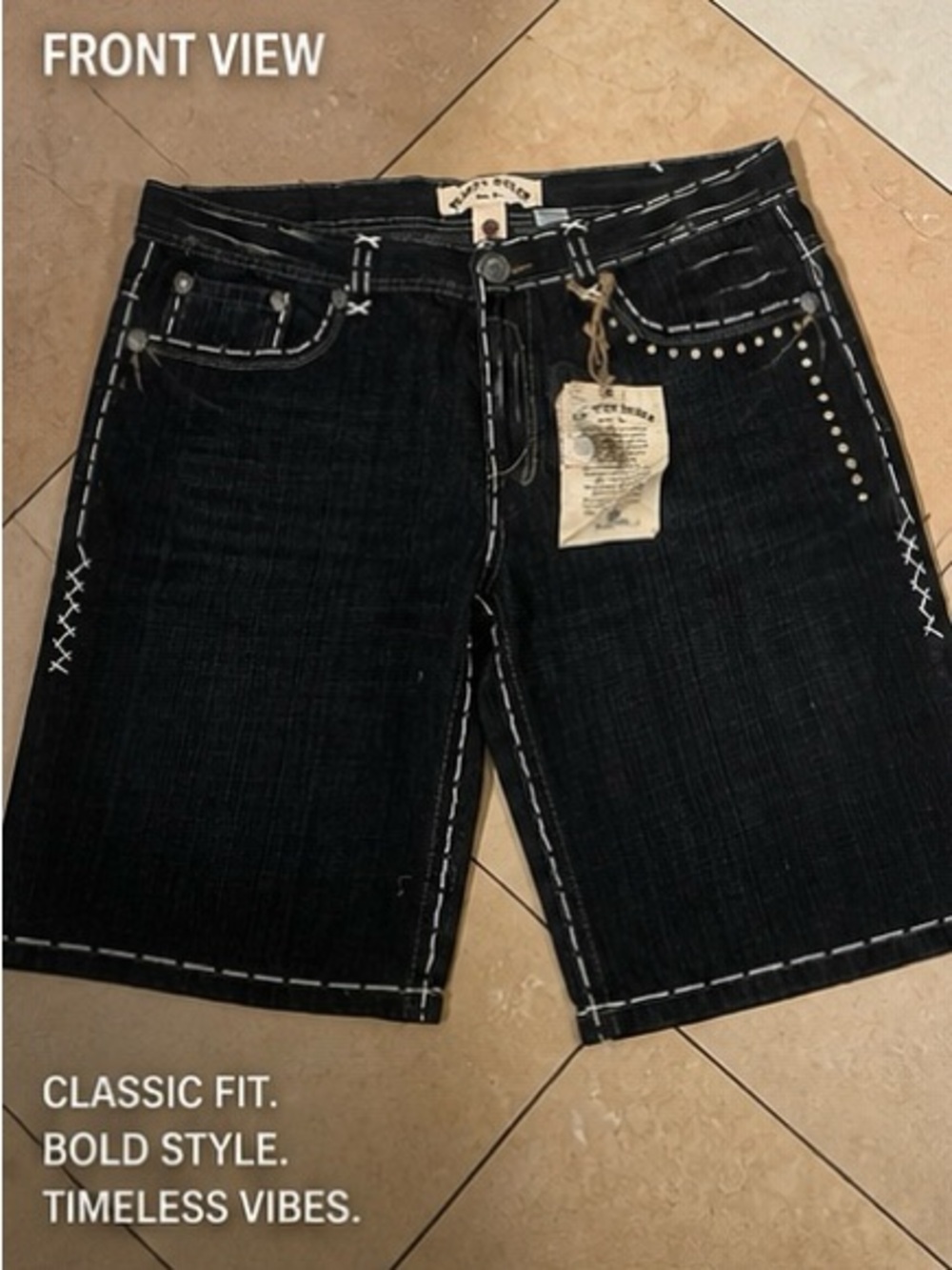 Laguna Beach Black Embroidered Denim Shorts with White Stitching